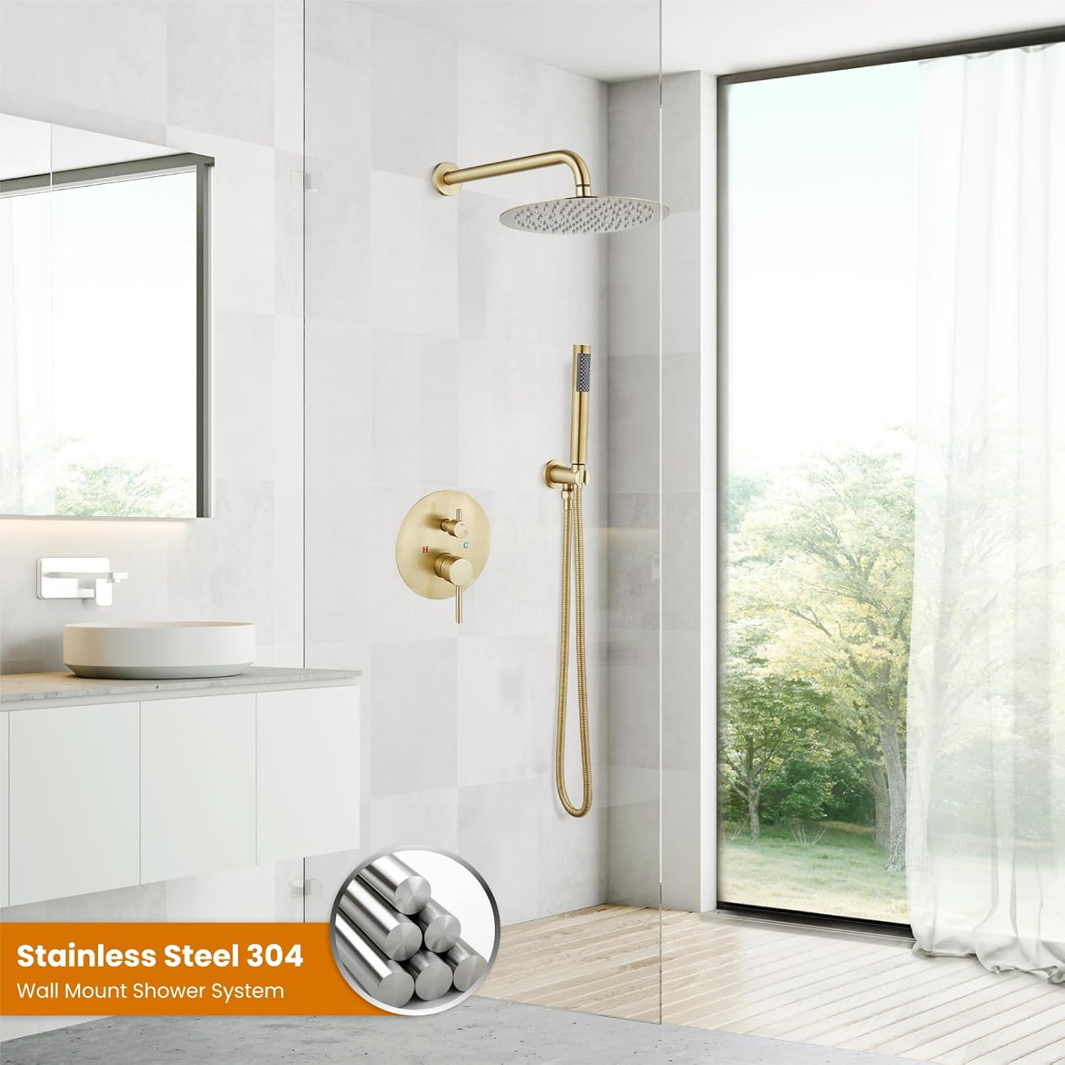 gotonovo Round Rain Showerhead with Handheld Spray and Rough In Valve