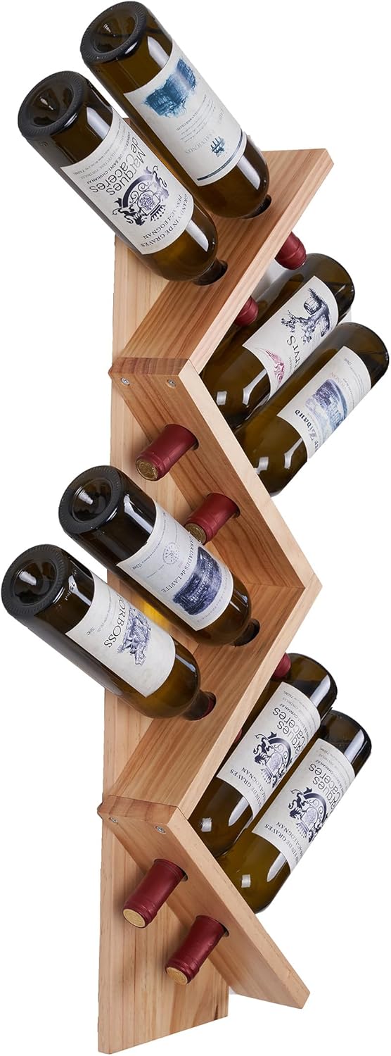 Stylish Wall-Mounted Pine Wine Rack With 8 Bottle Capacity