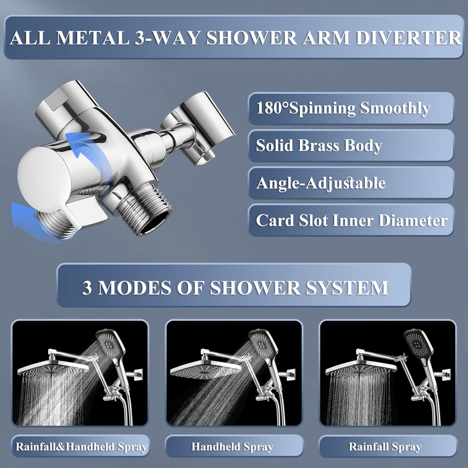Jcrob 12 Inch Rain Shower Head Combo with Handheld and 3-Way Diverter