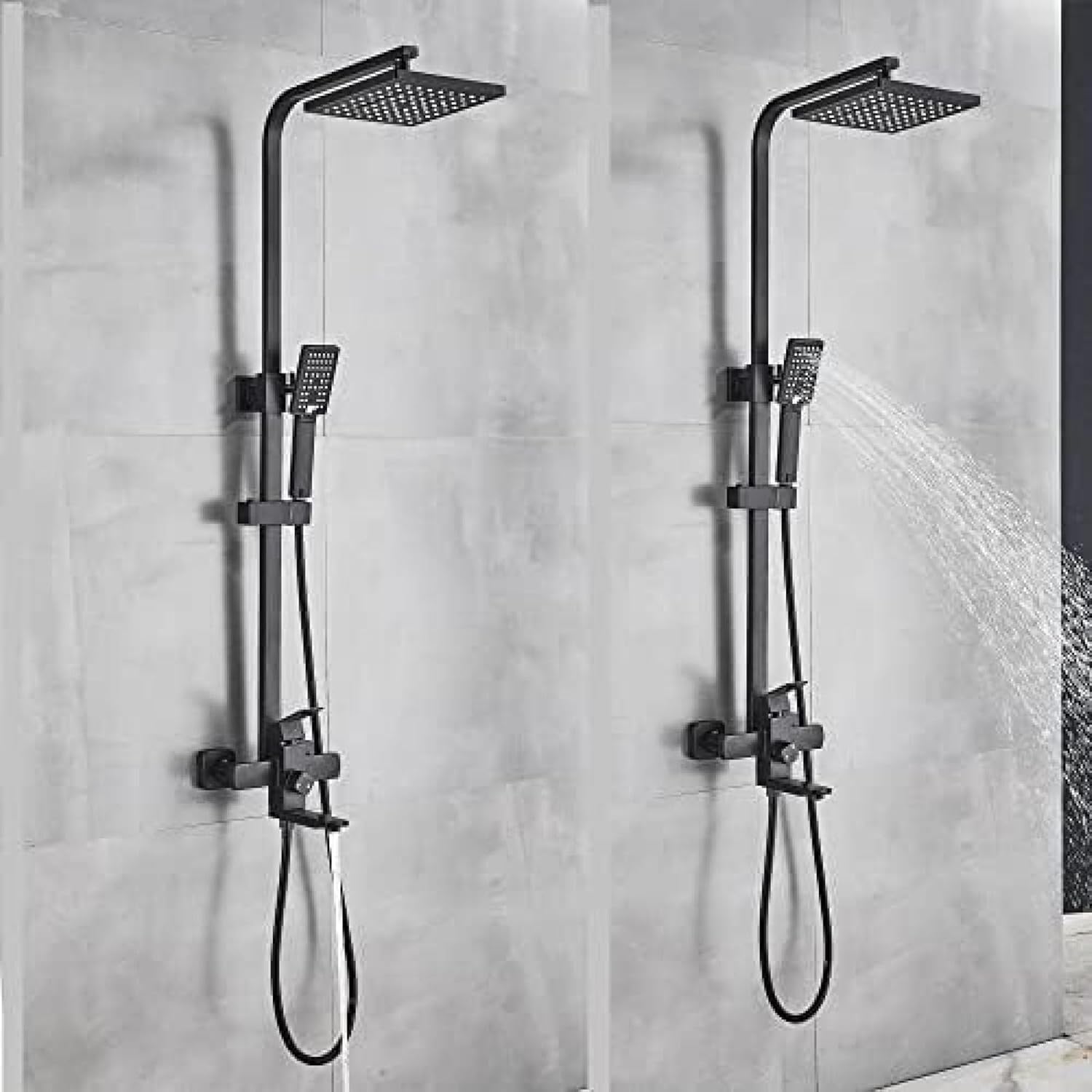 TECKI Rainfall Shower Faucet System with Handheld and Wall-Mounted Mixers Matte Black