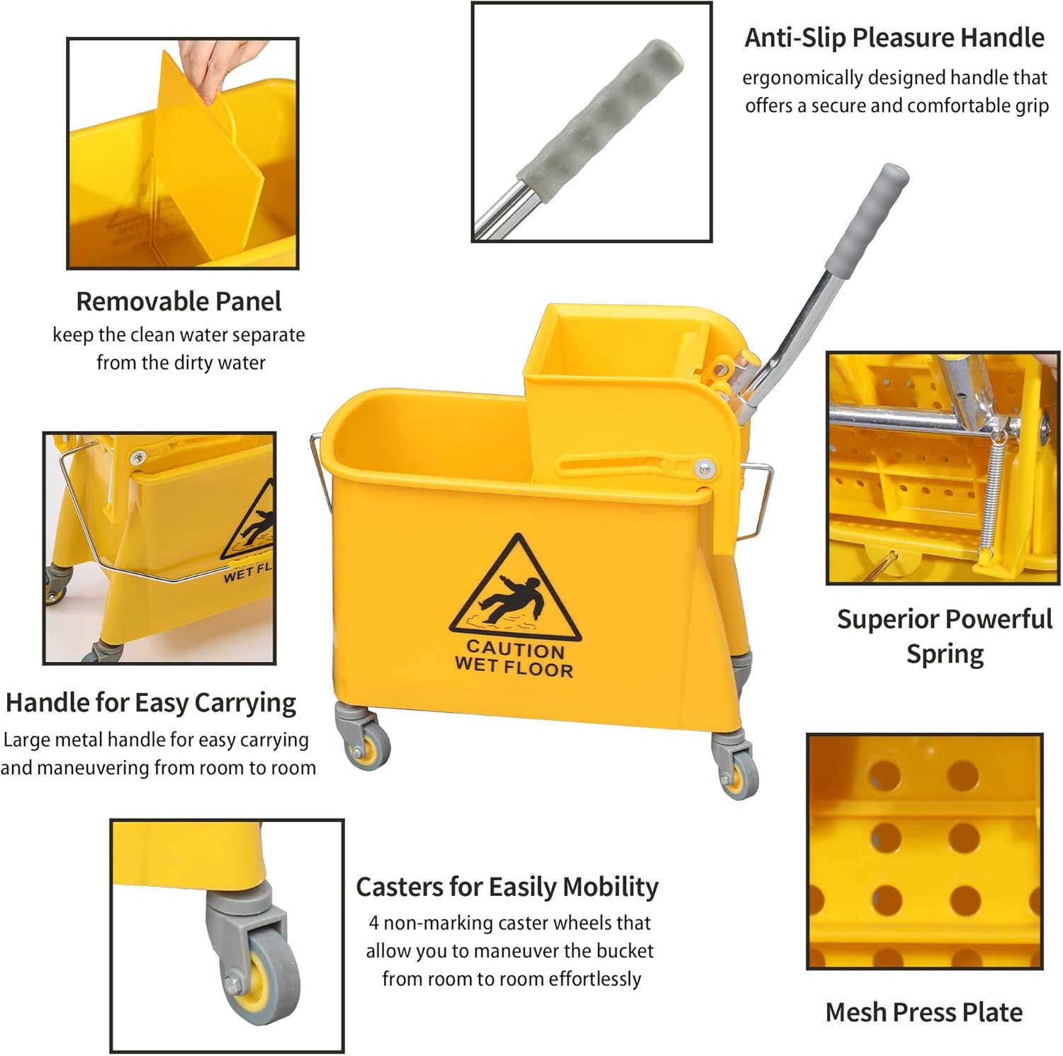 Wajeehaa 22 Qt Mop Bucket with Wringer and Cotton Mop