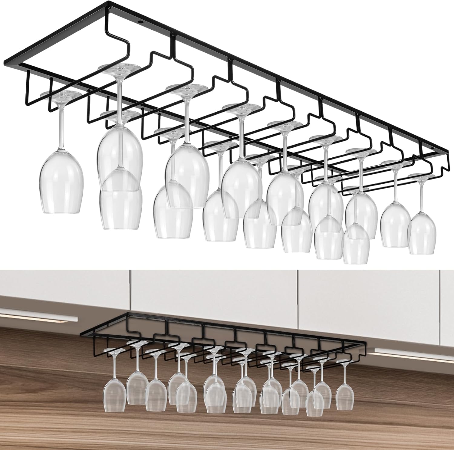 8 Row Wine Glass Rack 315 Inch Cabinet Holder Black