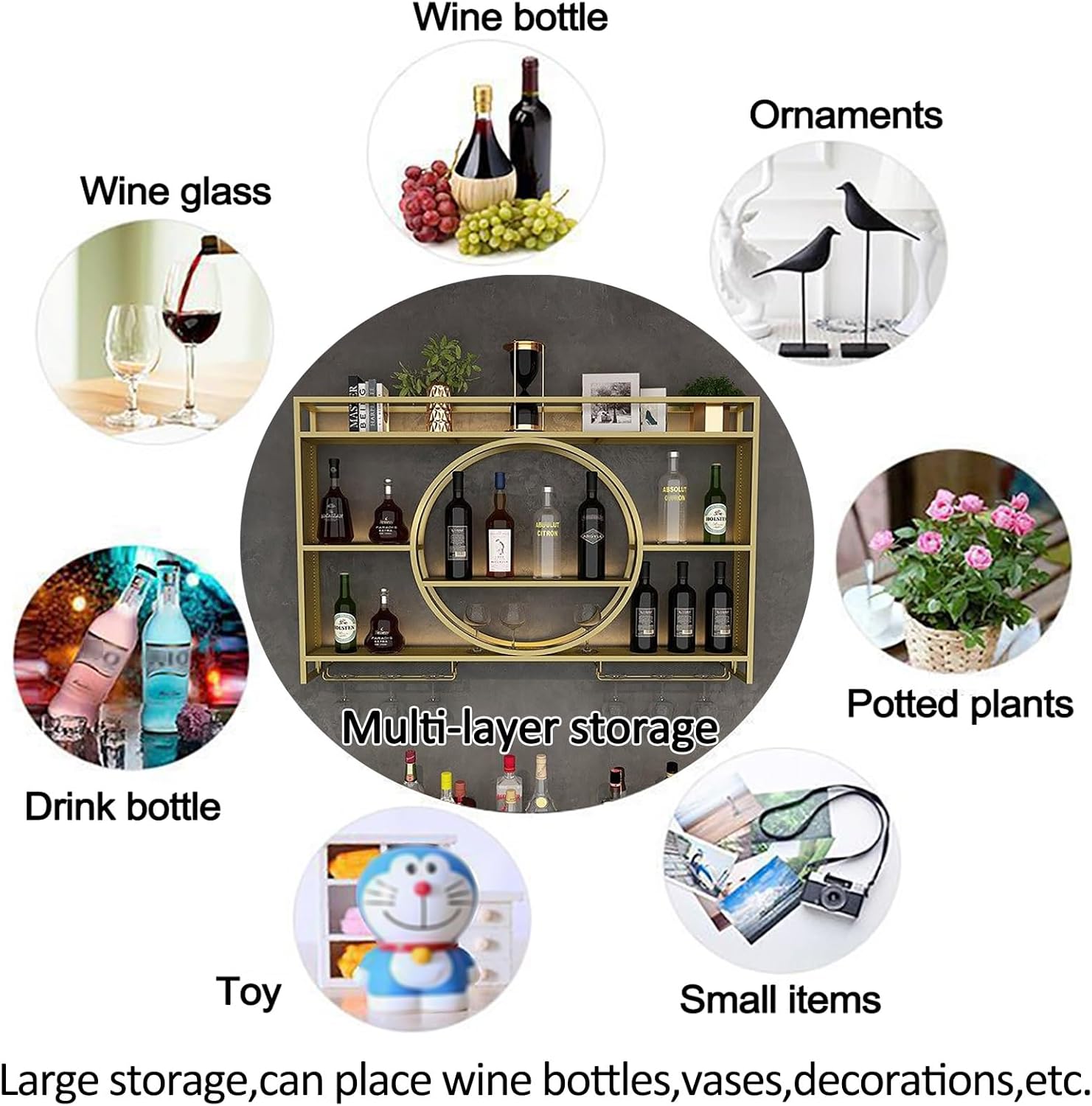XONJEMU Wall-Mounted Wine Rack with Stemware Hanger