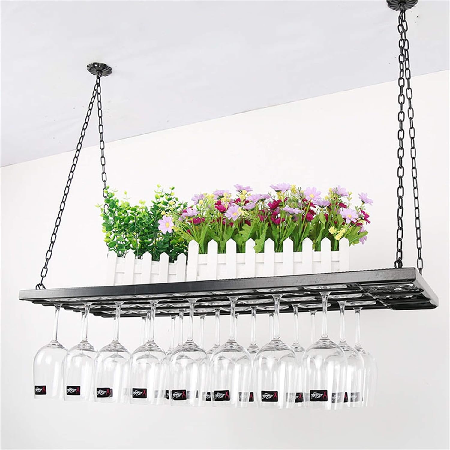 CGF Wall-Mounted Wine Rack with Chain Suspension Black
