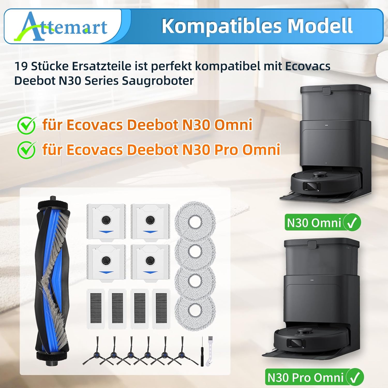 Attemart Replacement Parts Kit for Ecovacs Deebot N30 Pro Omni