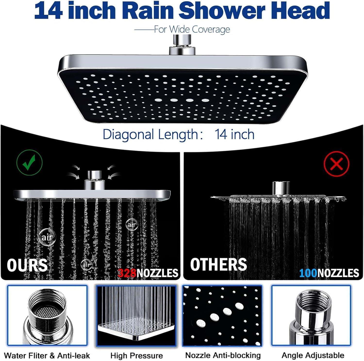Ashwanth 14 High Pressure Rain Shower Combo