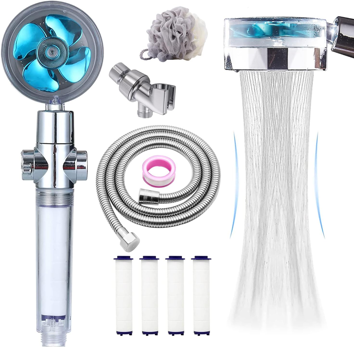 High Pressure Turbo Fan Shower Head with 79 Inch Hose and Bracket