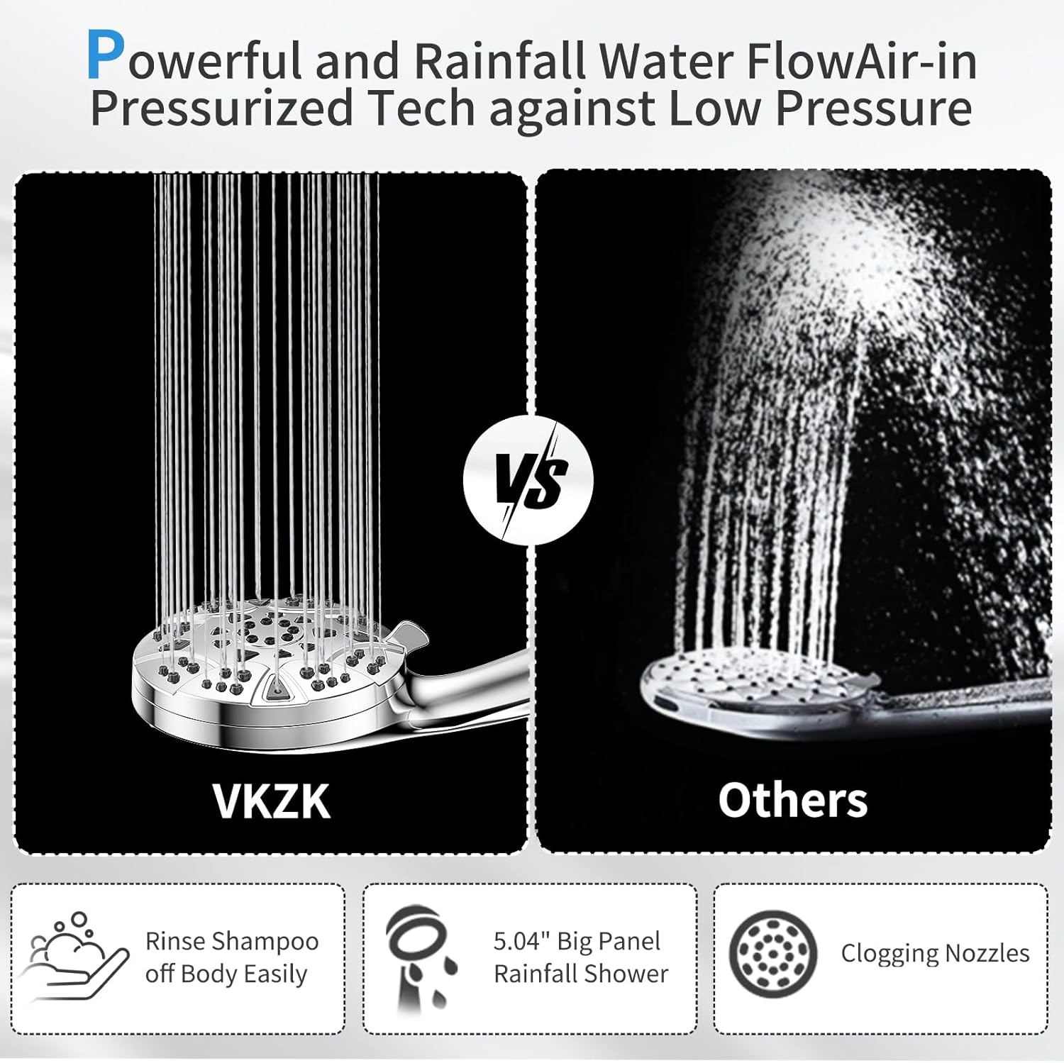 VKZK High Pressure 8 Mode Handheld Shower Head