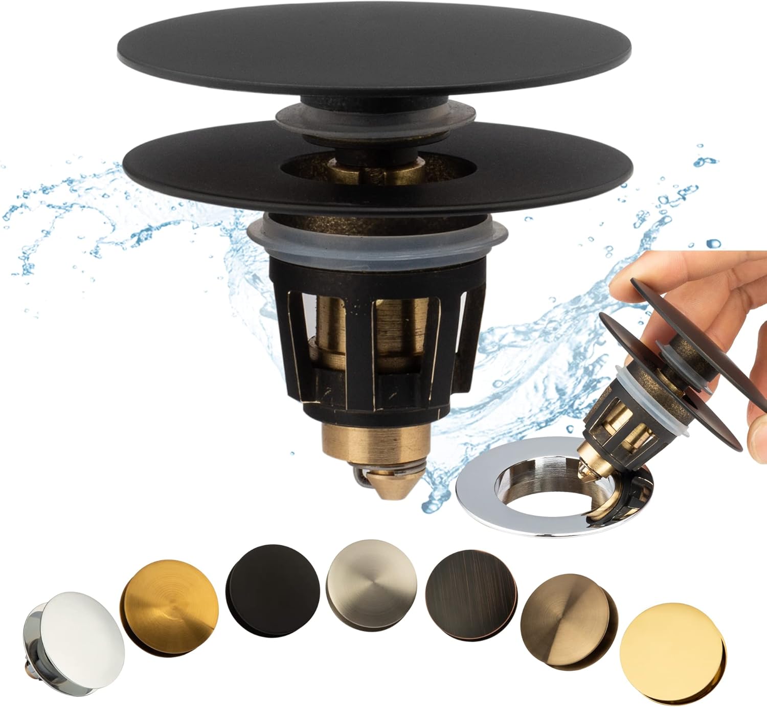 Artiwell Universal Bathroom Sink Drain Stopper Matt Black 1