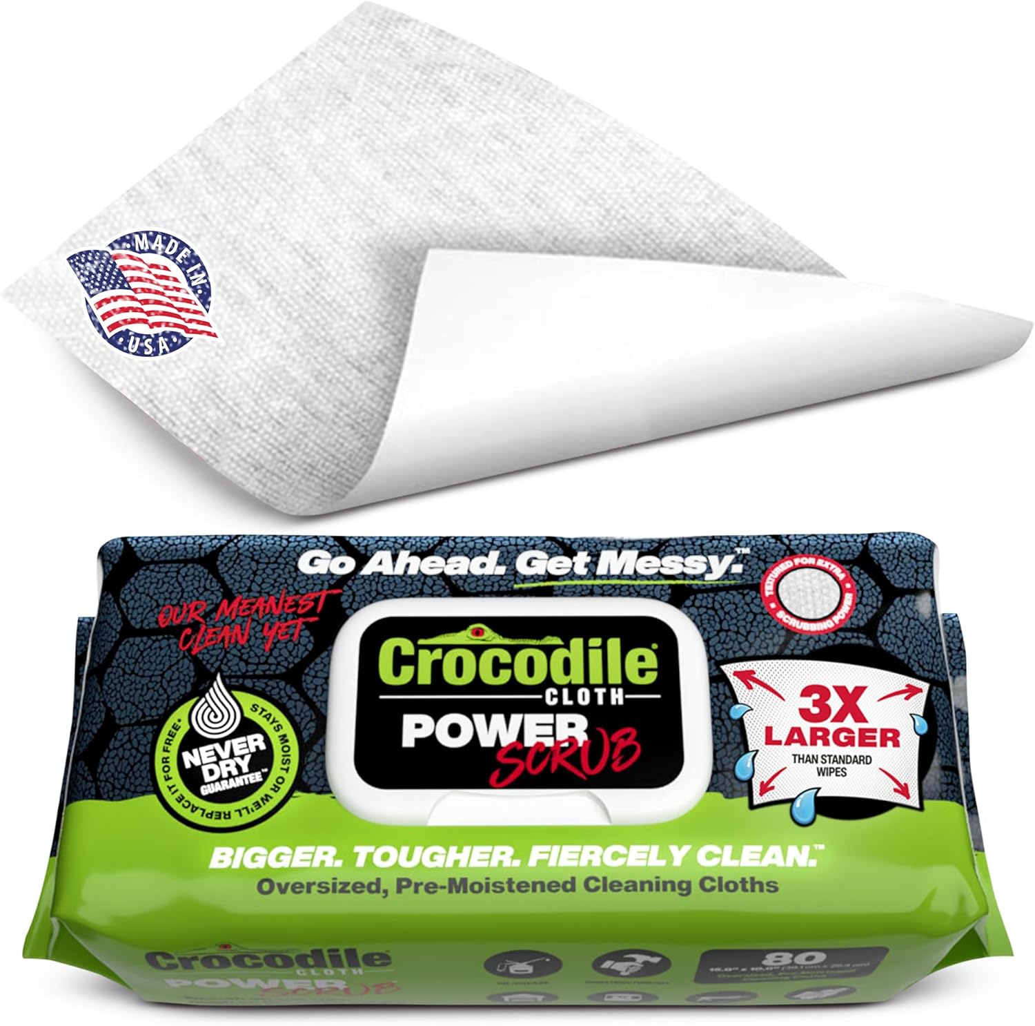 Crocodile Cloth PowerScrub - 80 Dual-Surfaced Cleaning Wipes