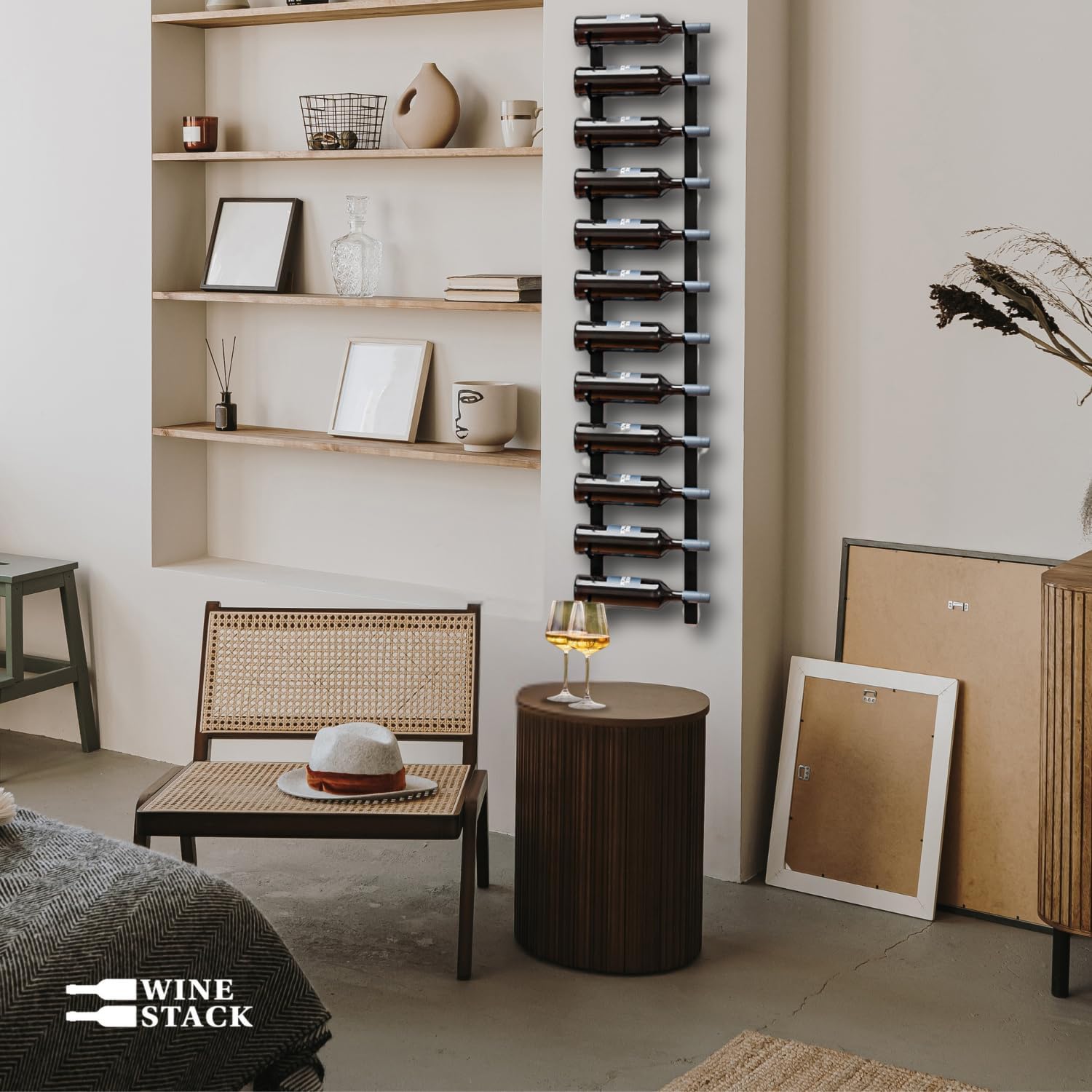 12-Bottle Black Metal Wall Wine Rack Modern Industrial Style