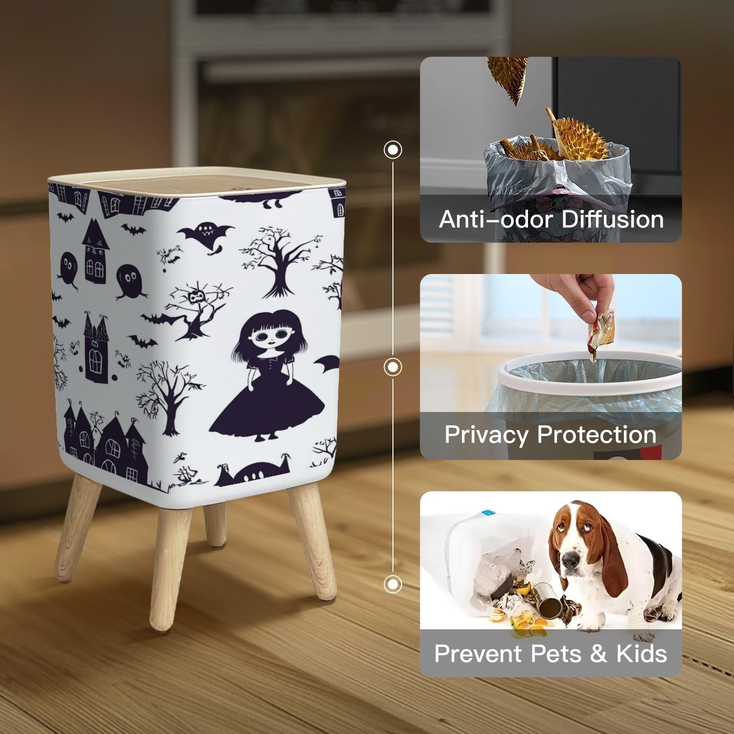 Small Trash Can with Lid 26 Gallon Gothic Design Waste Bin