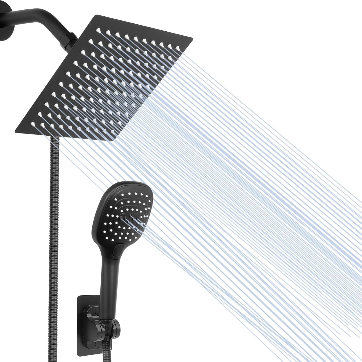 NearMoon Handheld Shower with 3 Settings and 8 Inch Matte Black Showerhead