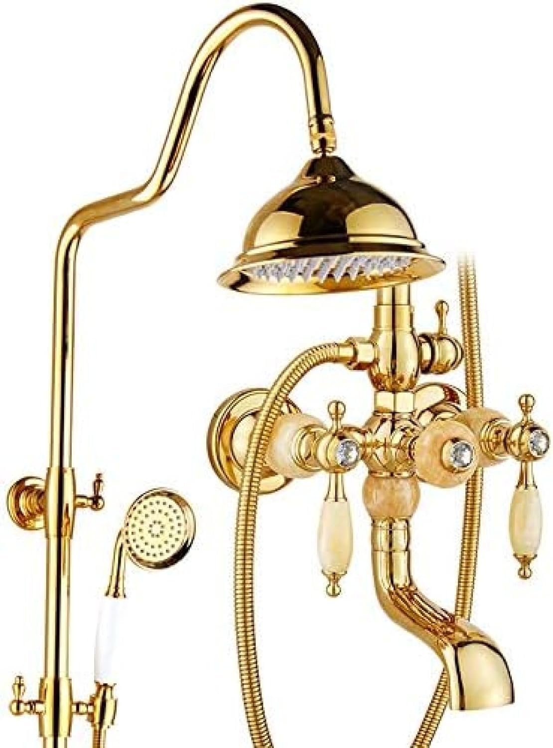 Hot Luxury Brass Jade Rainfall Shower Set 8 Inch Handheld