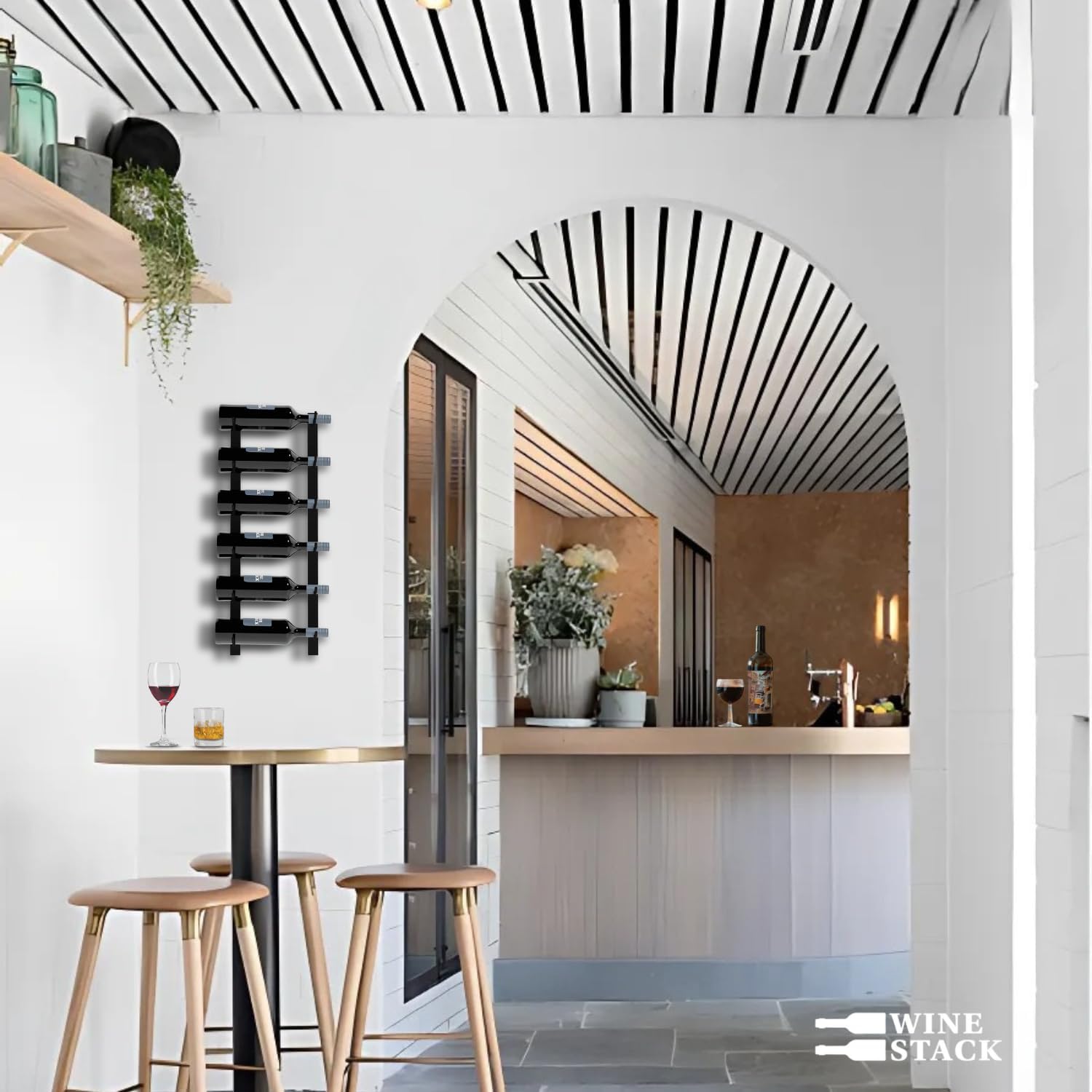 Wine Stack 6-Bottle Black Metal Wall Wine Rack