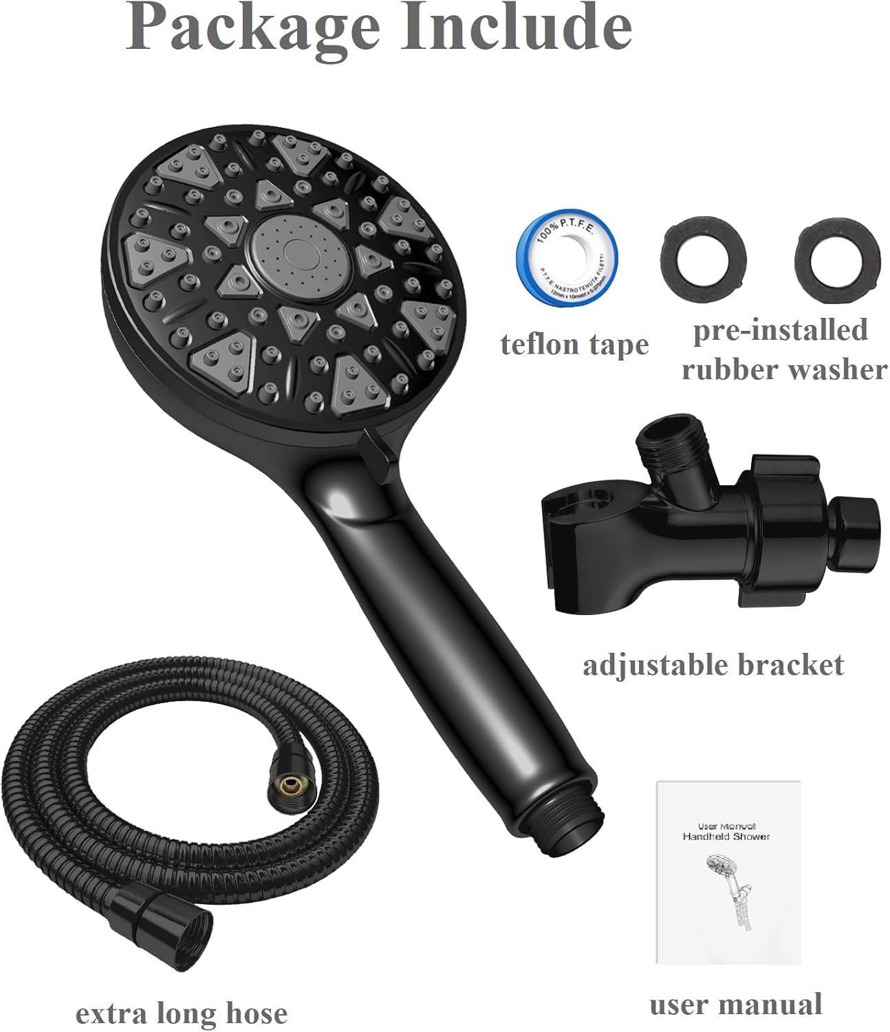 BOWGER High Pressure Handheld Shower Head with 7 Modes - Matt Black