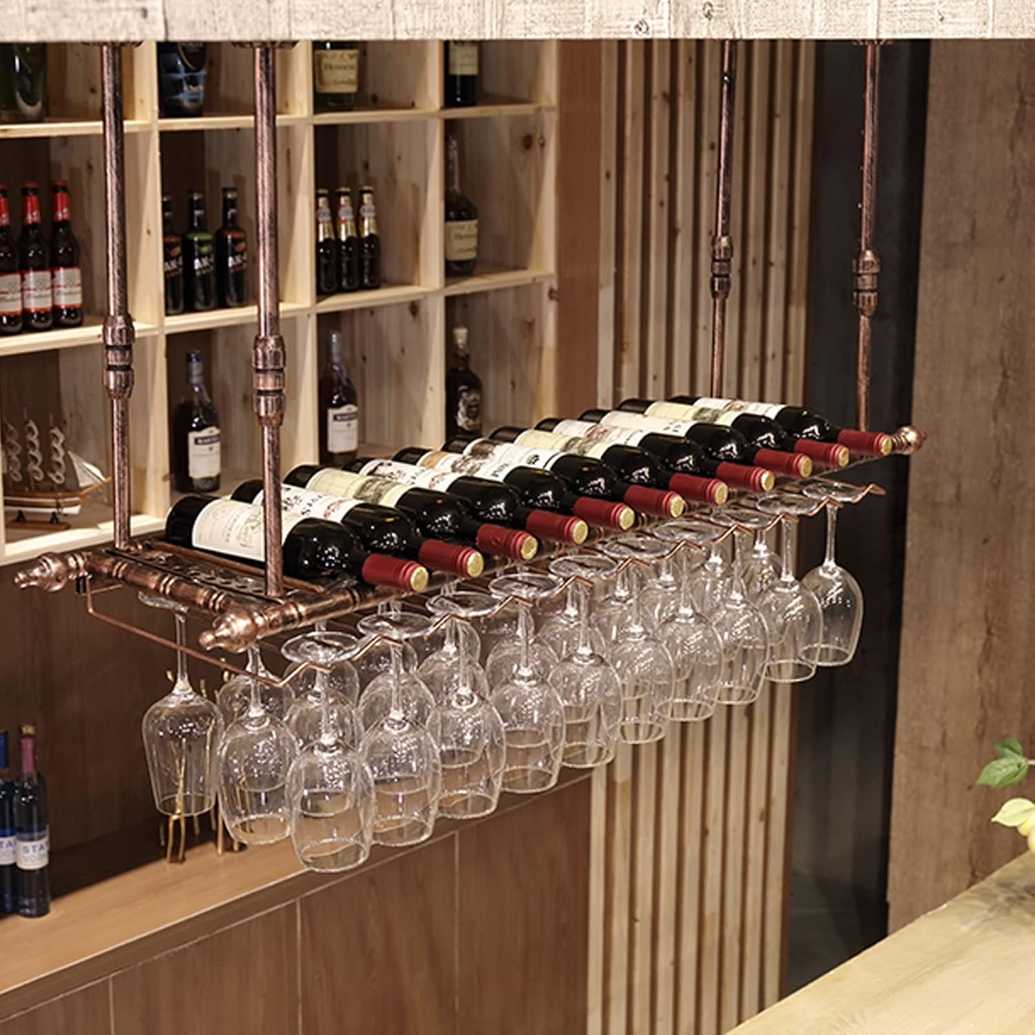 Wall-Mounted Wine Rack with Hanging Design for Home Bar