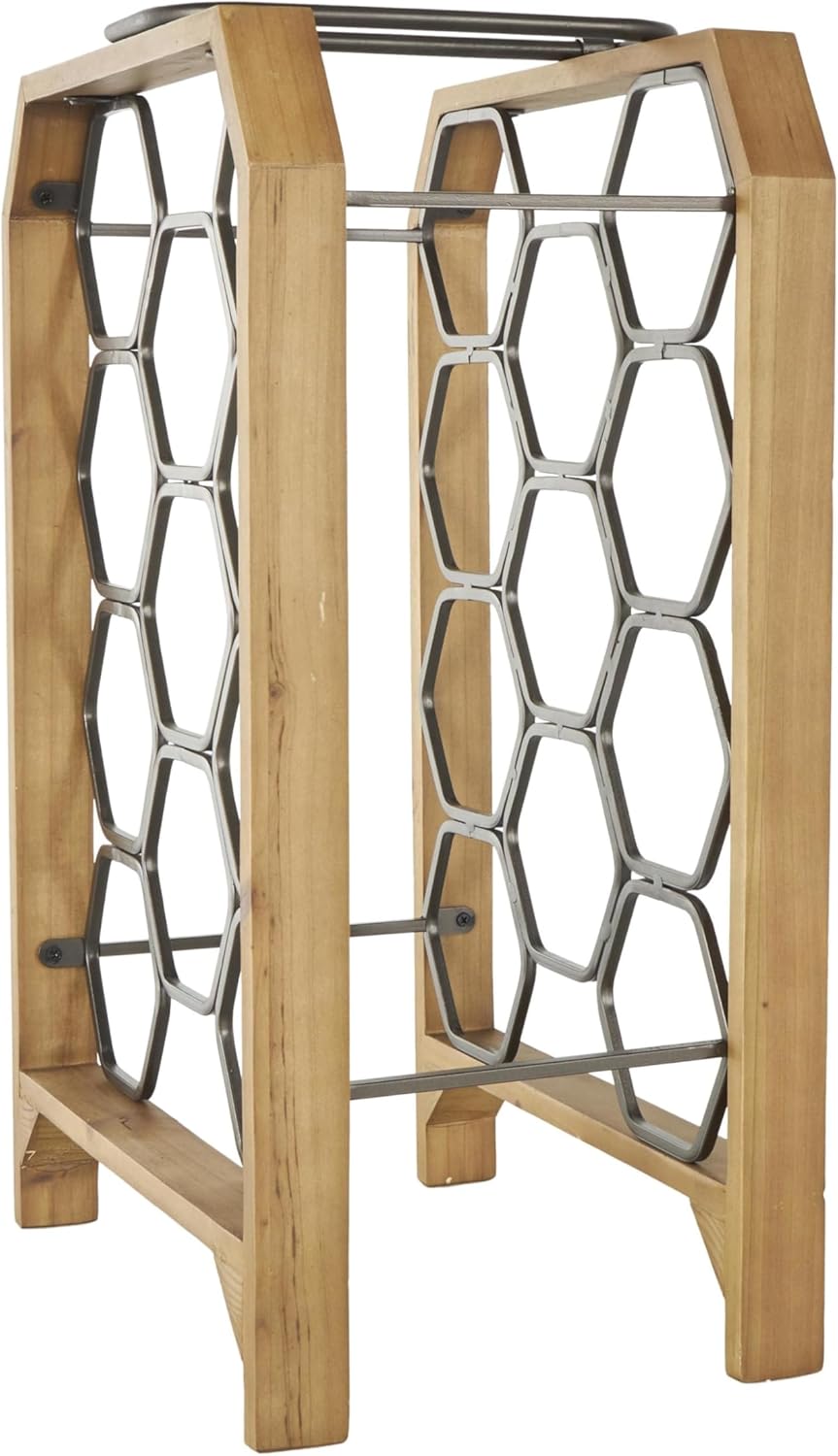 Deco 79 Industrial Wood Wine Rack with Gray Hex Holders