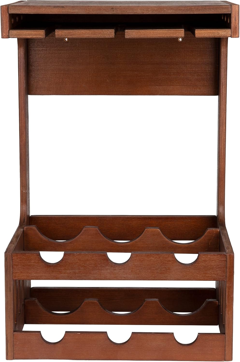 Mind Reader Wall-Mounted Wine Rack with Glasses 6-Bottle Capacity Brown