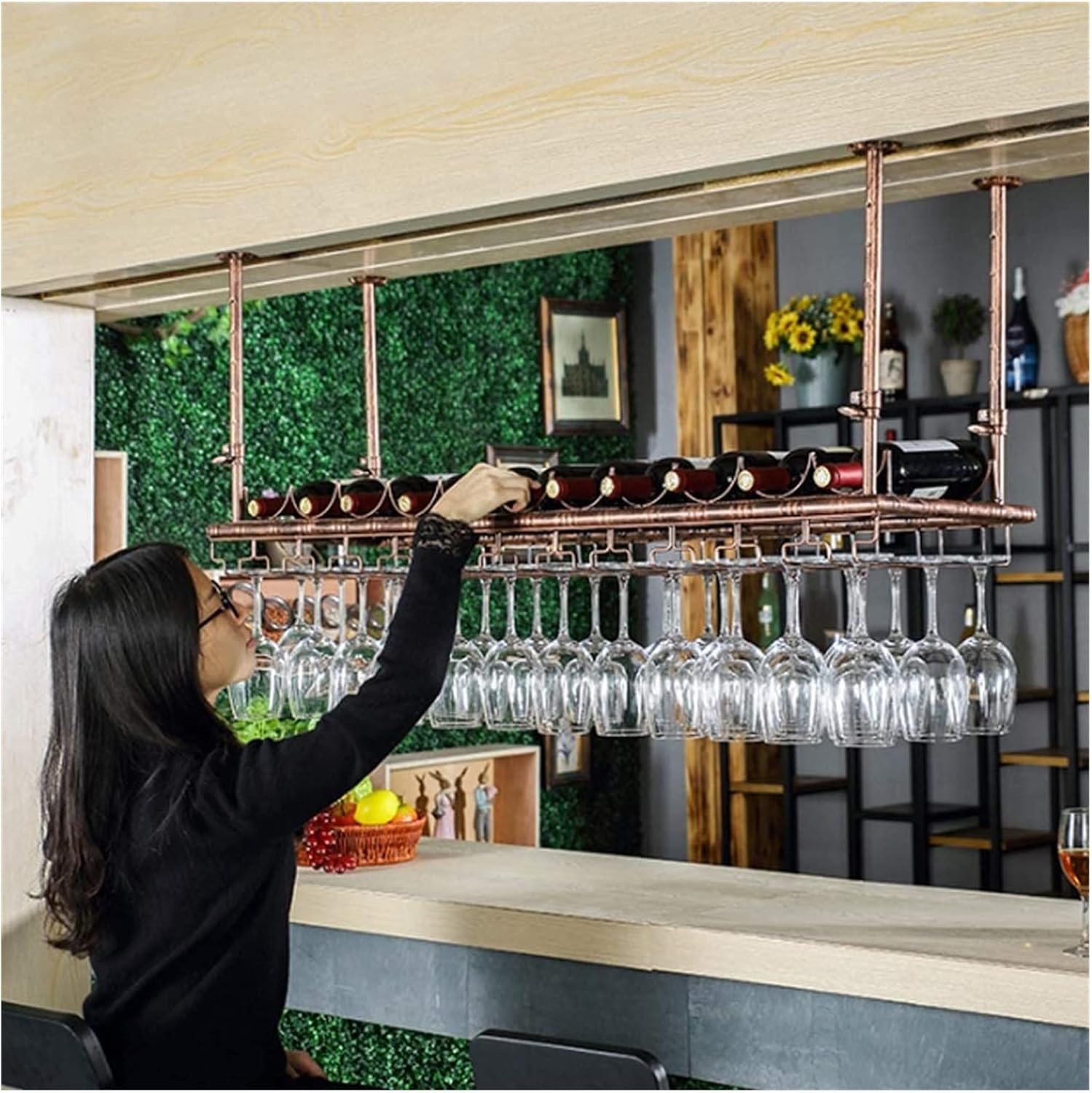 ALDEPO Adjustable Wine Rack with Hanging Rod - Rustic Bronze