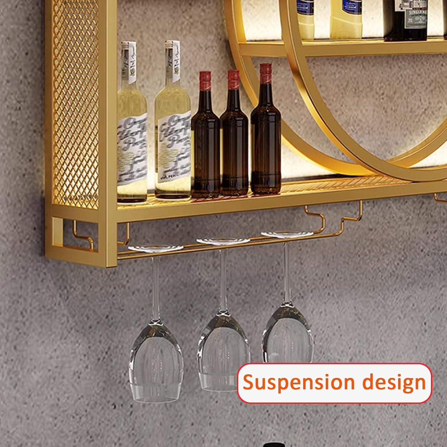 JIAOCKJIAO Wall-Mounted Wine Rack 3-Layer Metal Holder with Dust-Proof Design