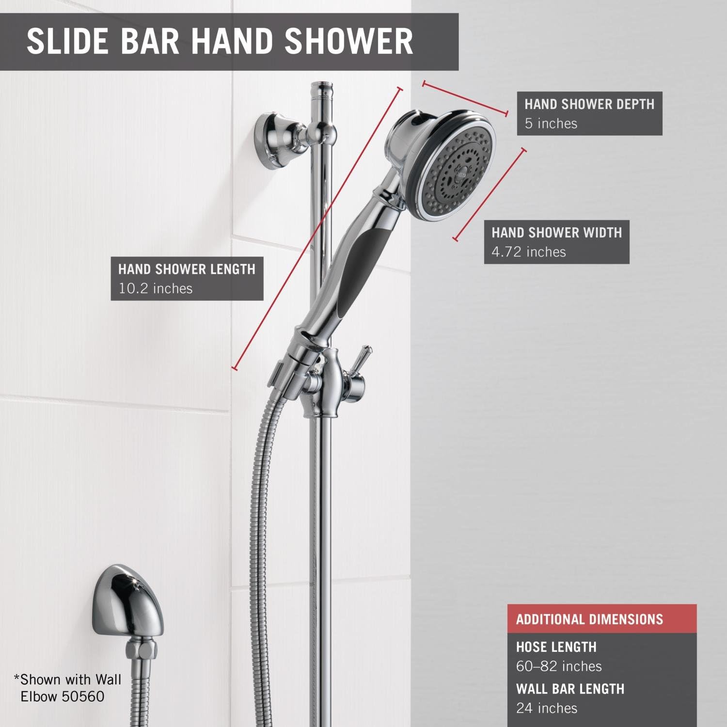 Delta Faucet 57021 Slide Bar Handshake Showerhead Chrome 4 Settings