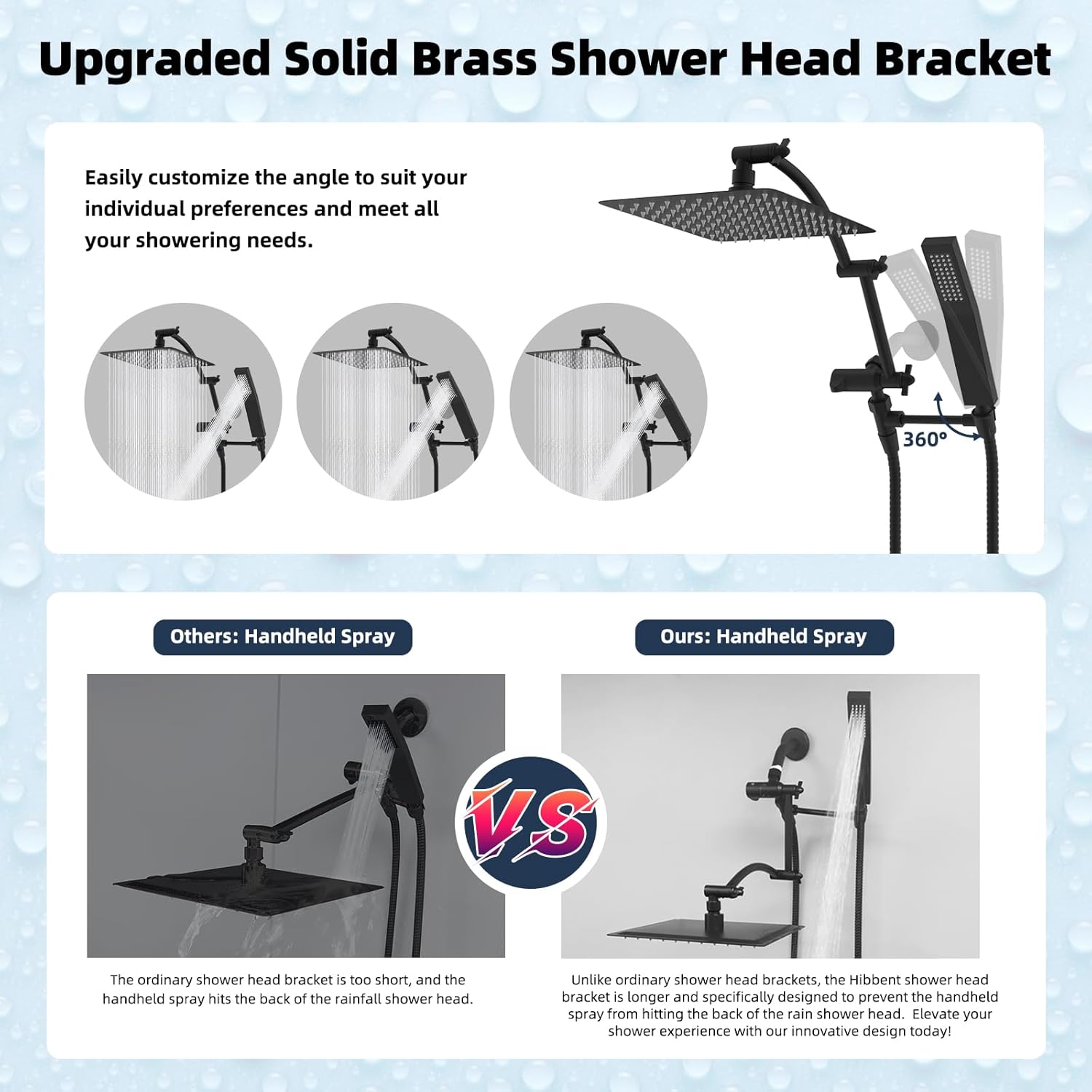 Hibbent All Metal 10x9 Rainfall Handheld Shower Combo
