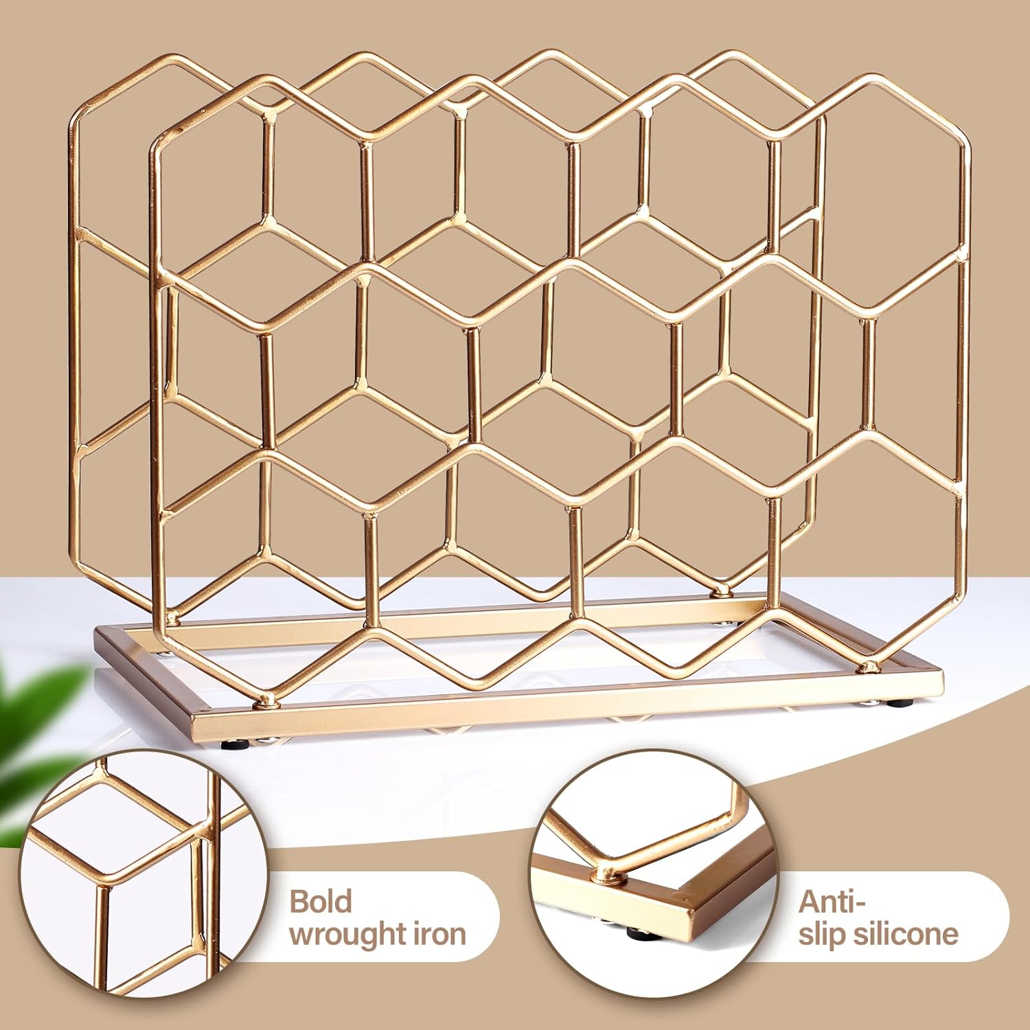Drincarier 14 Bottle Gold Metal Wine Rack - Modern Freestanding Tabletop Display