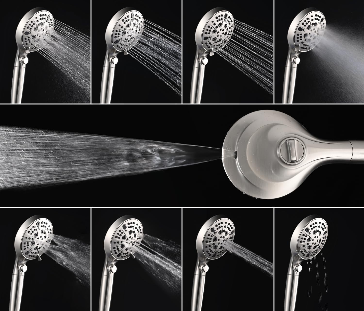 INAVAMZ 25GPM Nickel Shower Head with Handheld and 10 Spray Settings