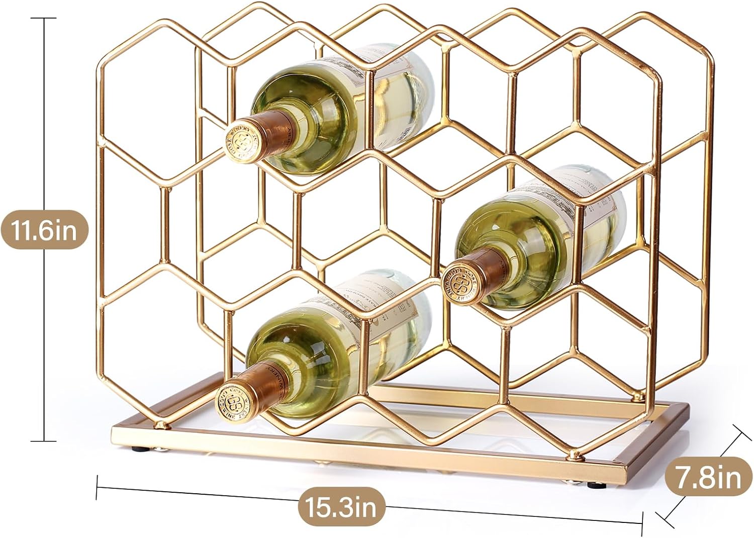 Drincarier 14 Bottle Gold Metal Wine Rack - Modern Freestanding Tabletop Display