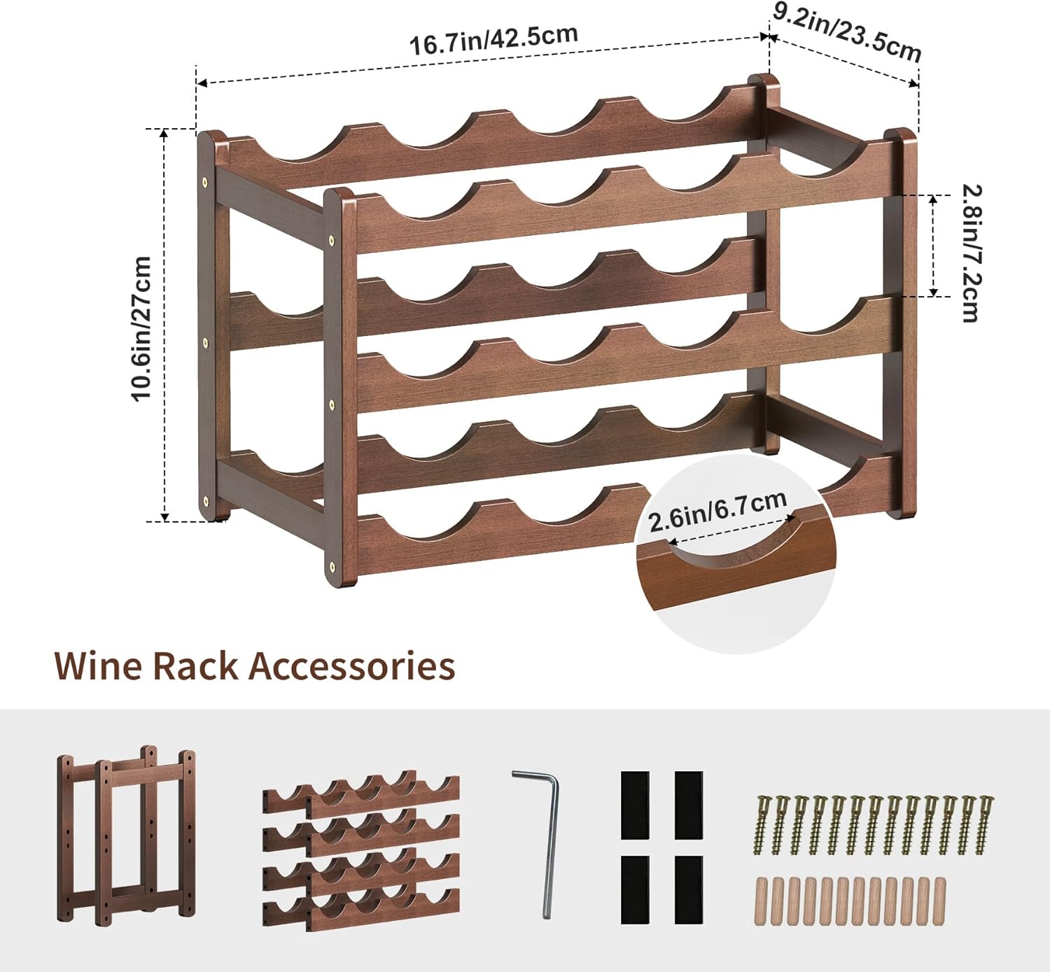 CAMOAT 3-Tier Bamboo Wine Rack for 12 Bottles