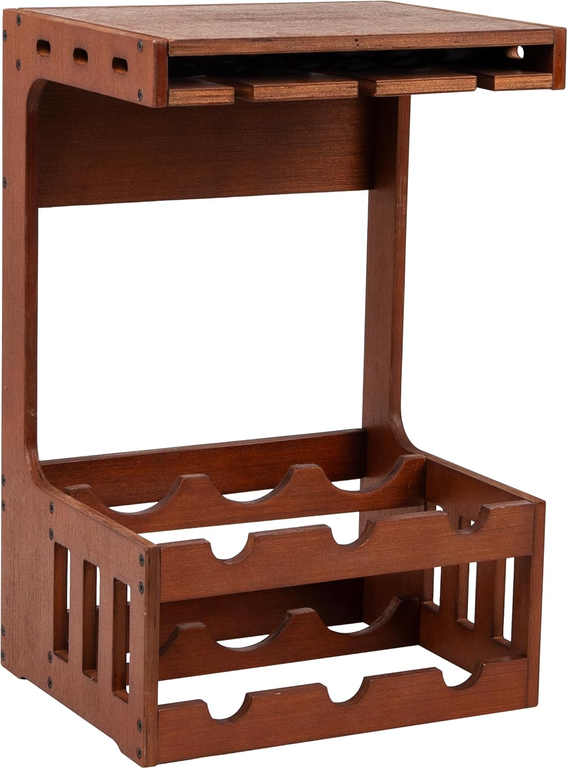 Mind Reader Wall-Mounted Wine Rack with Glasses 6-Bottle Capacity Brown