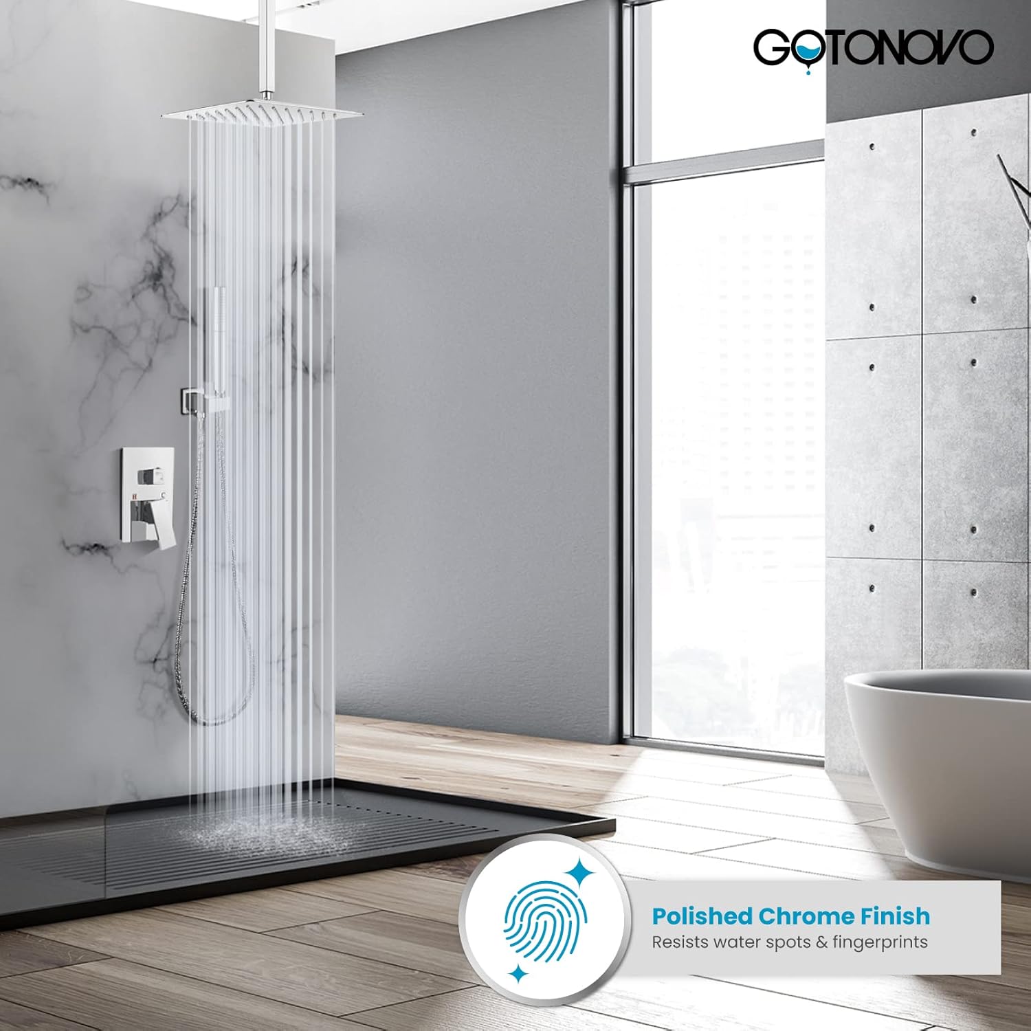 Gotonovo Chrome Polished Ceiling Mount Shower Faucet Set