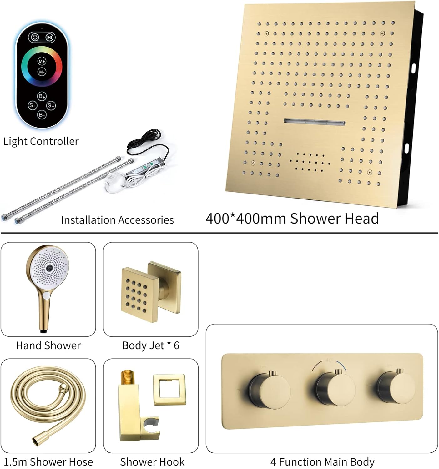 Bluetooth Music Shower Faucet Set with LED Light and 3-Speed Massage