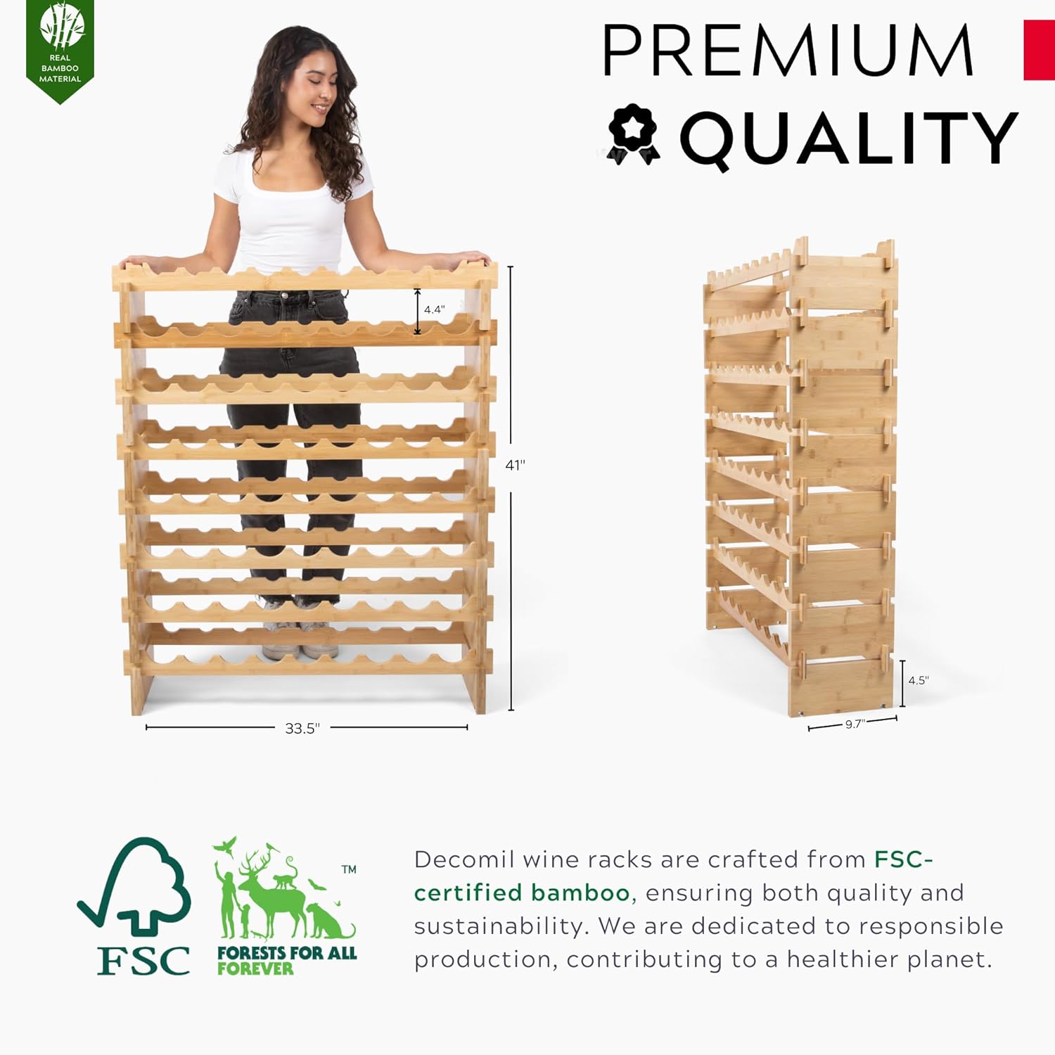 DECOMIL 8-Tier Bamboo Wine Rack 72 Bottle Capacity