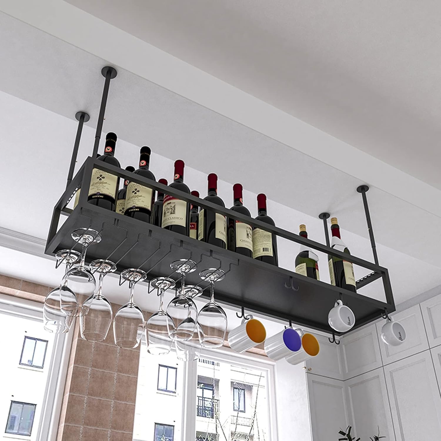 ZJDYDY Black Industrial Wine Rack Ceiling Hanging Holder