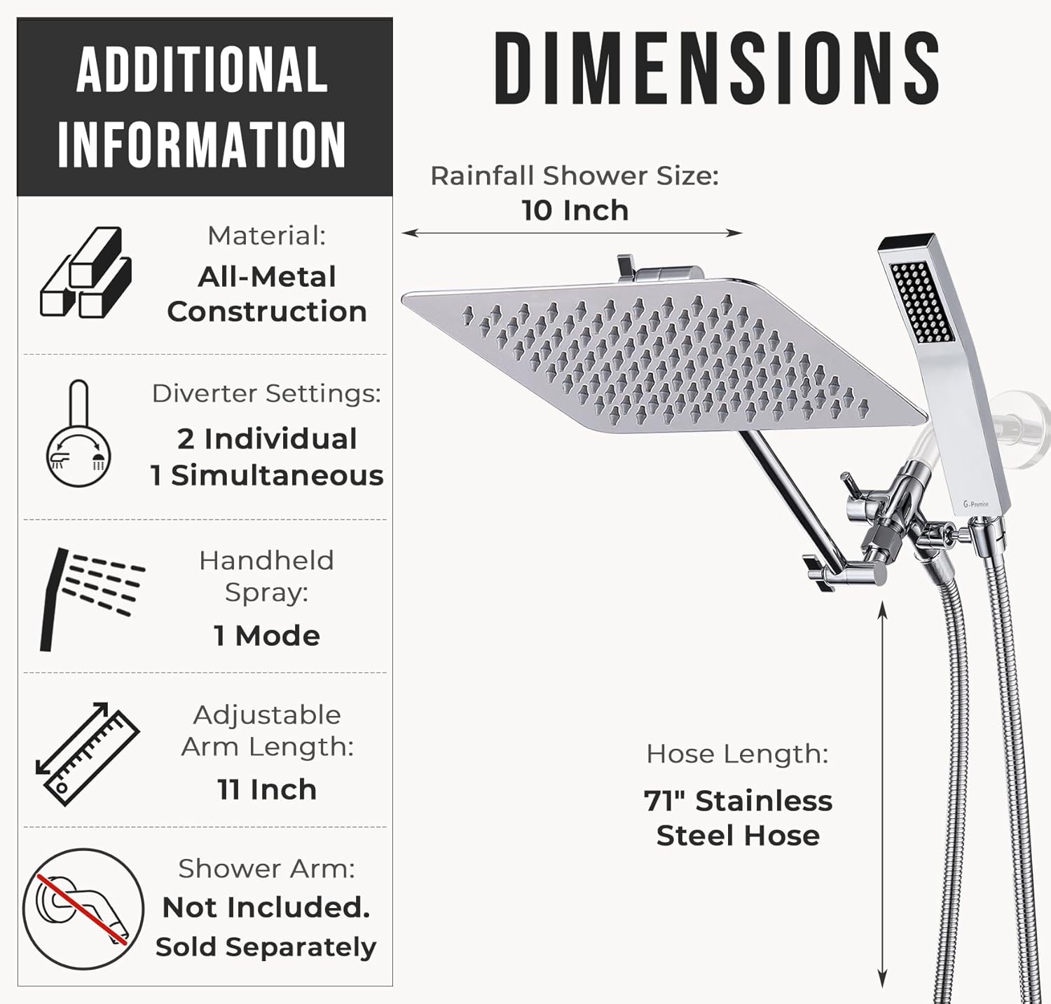 G Promise All Metal 10 Inch Dual Shower Head Set
