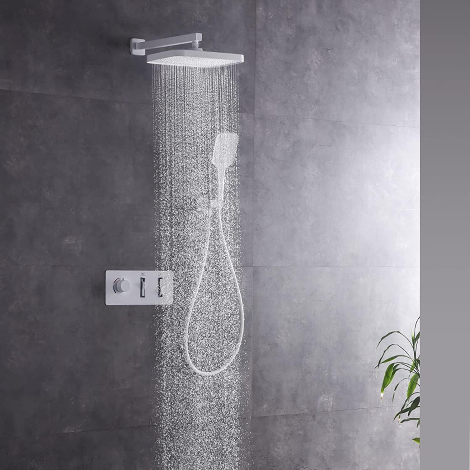White Brass Rainfall Shower System Set