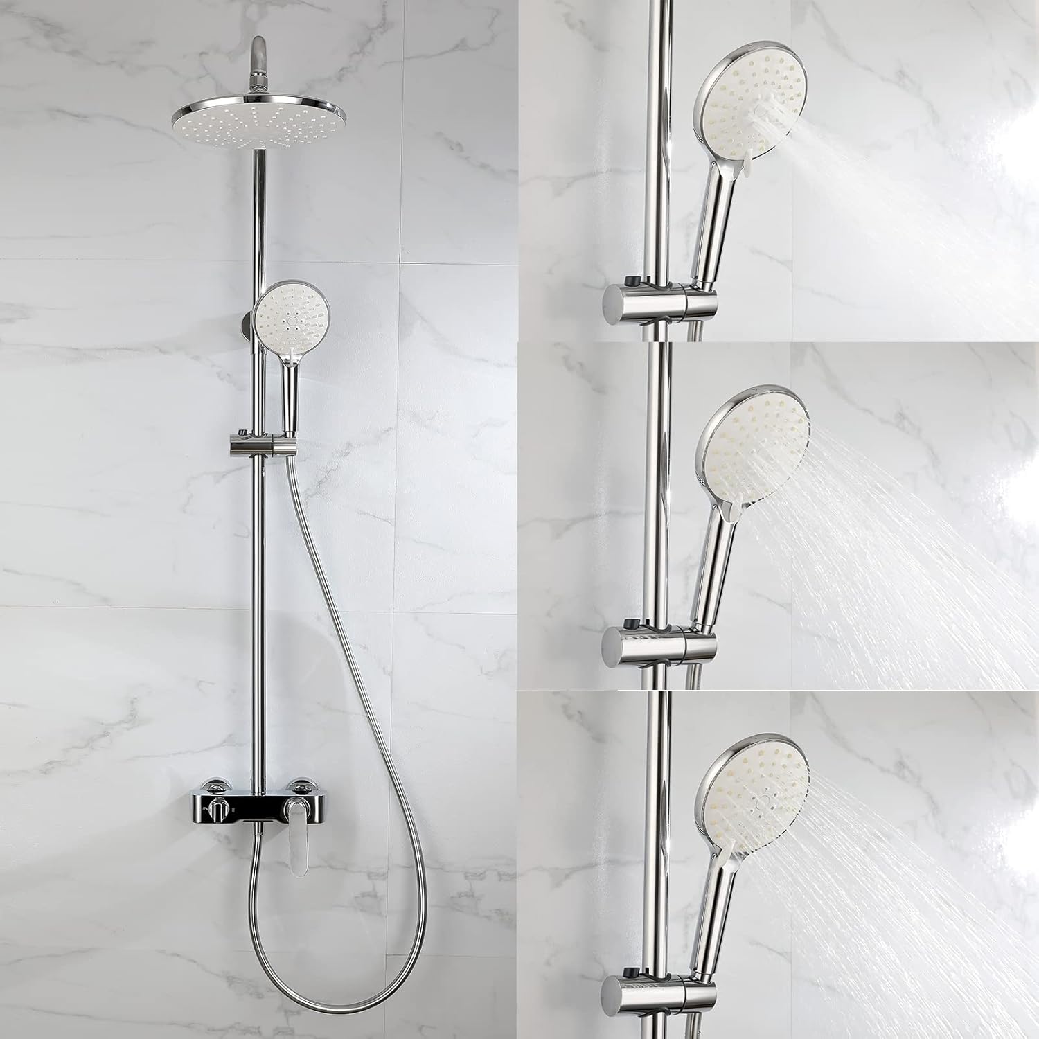 uhyOHF Round Shower Head 3-Mode Handheld System