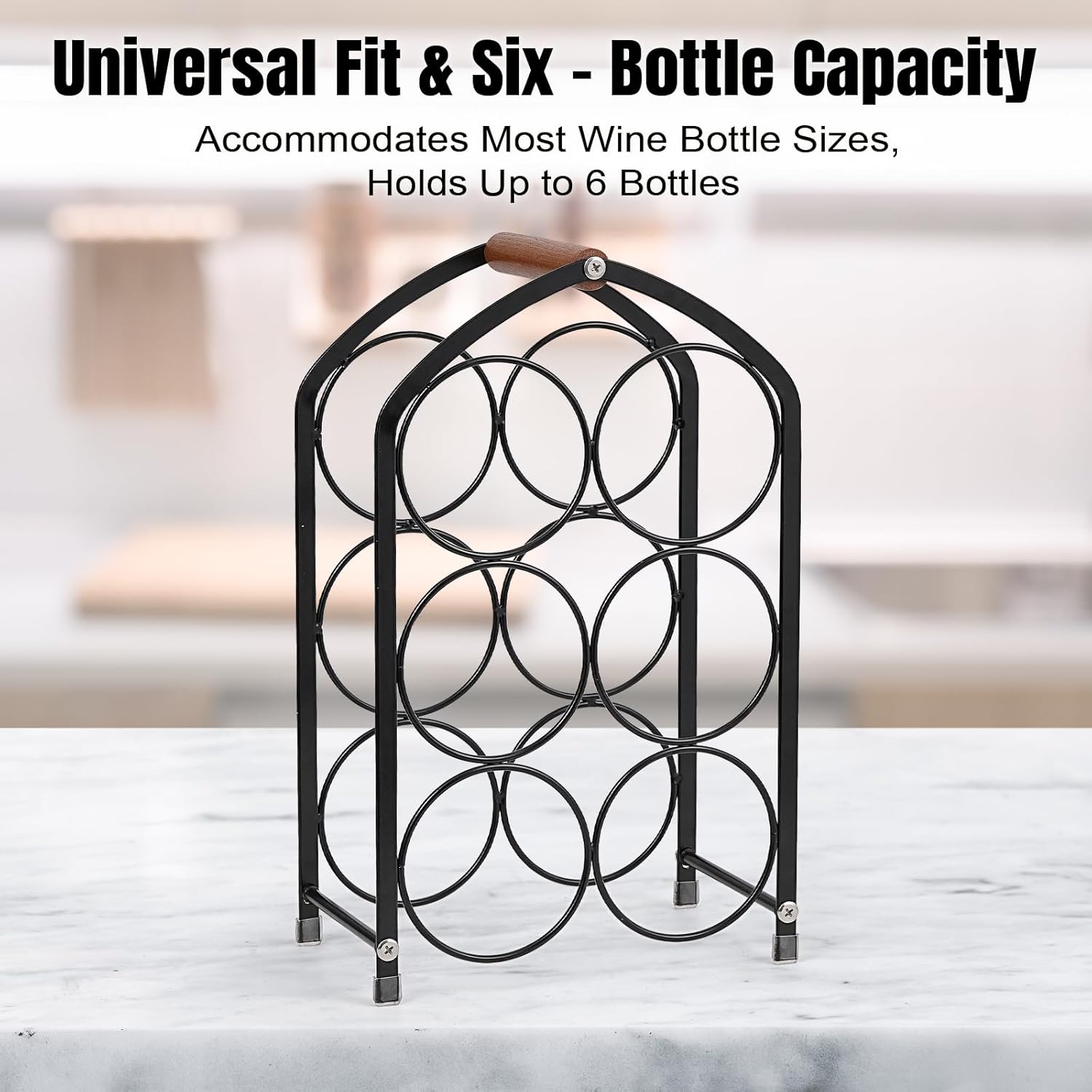Tocemei 6-Bottle Tabletop Wine Rack Black