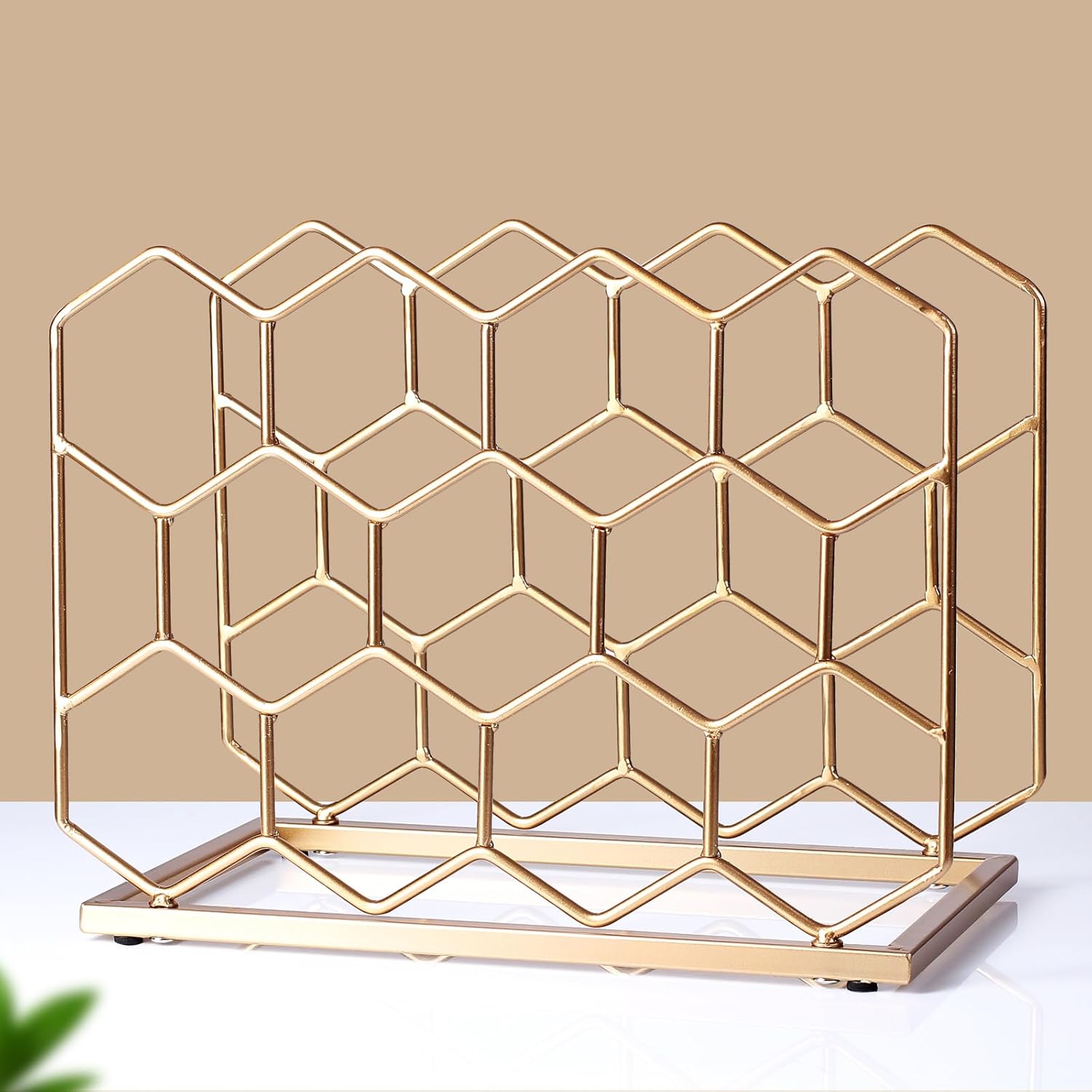 Drincarier 14 Bottle Gold Metal Wine Rack - Modern Freestanding Tabletop Display