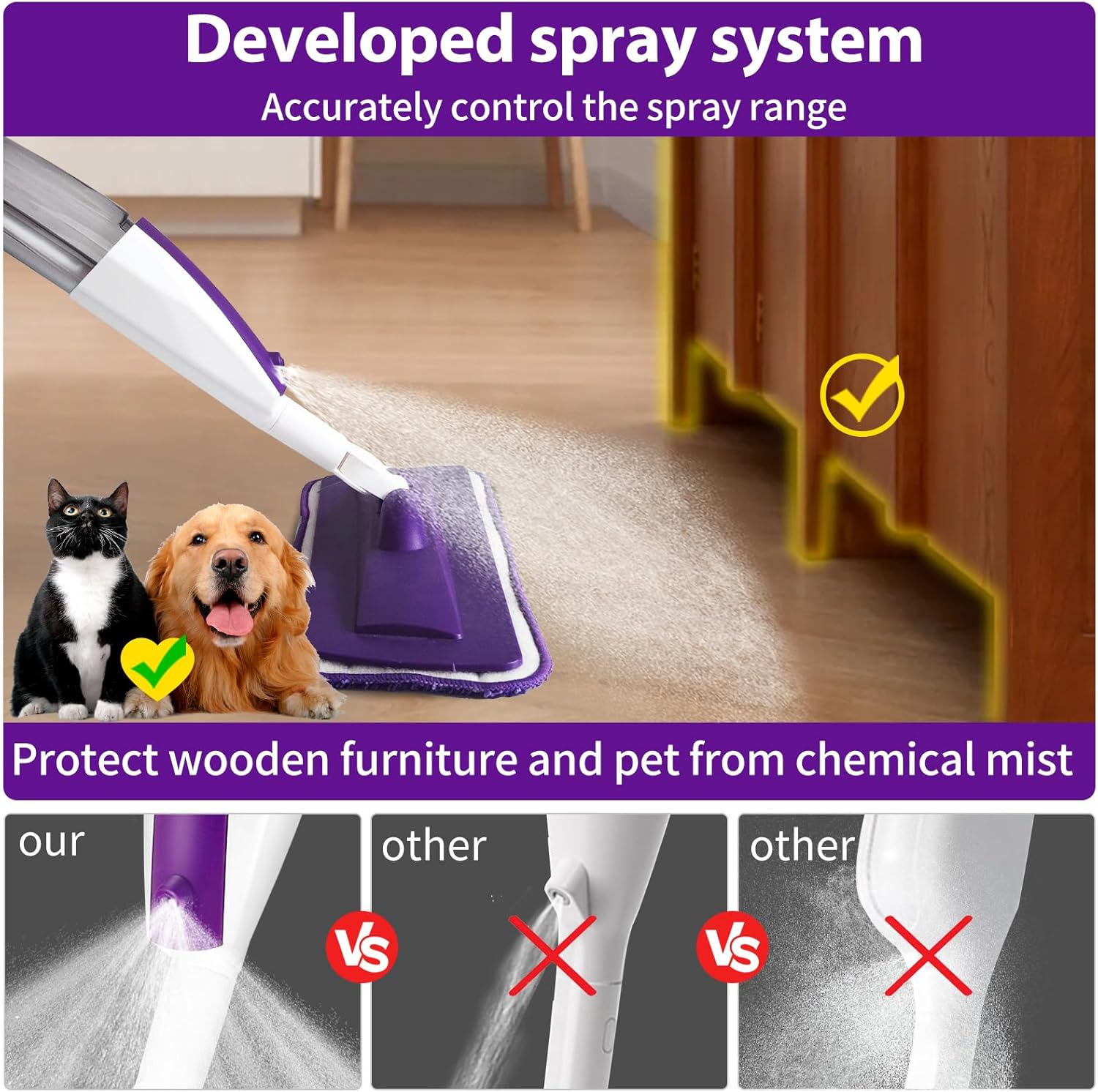 Panda Grip Spray Mop with Refillable Bottle and Microfiber Pads