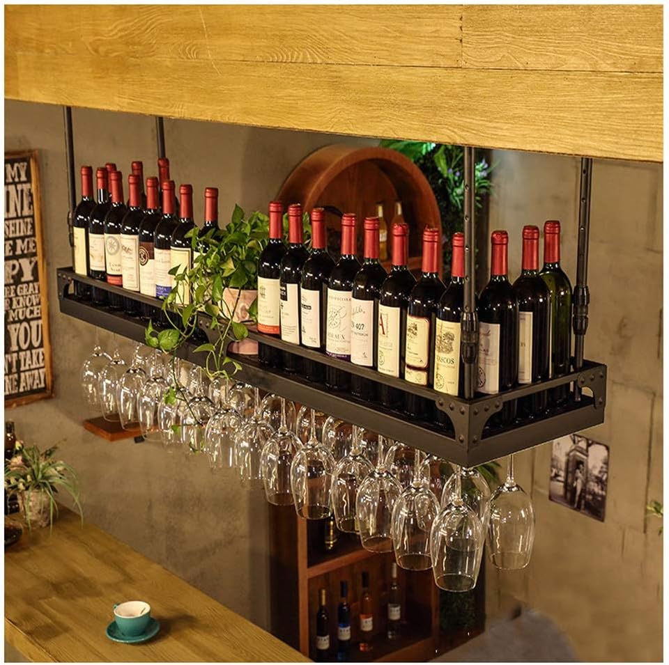 ZJDYDY Adjustable Ceiling Wine Rack with Retro Design