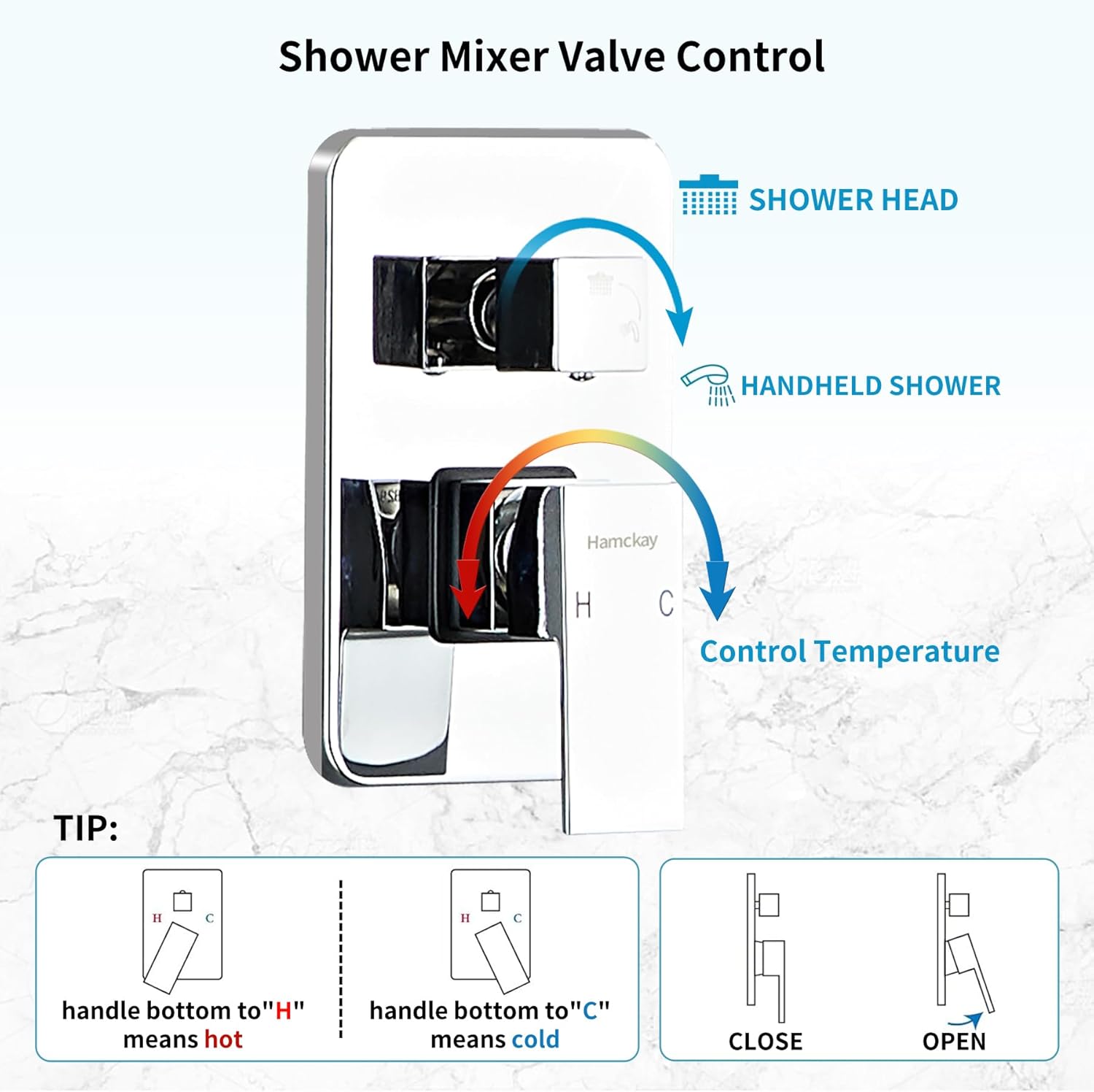Hamckay 8 Inch Chrome Shower Faucet Set with Rain Head and Handheld