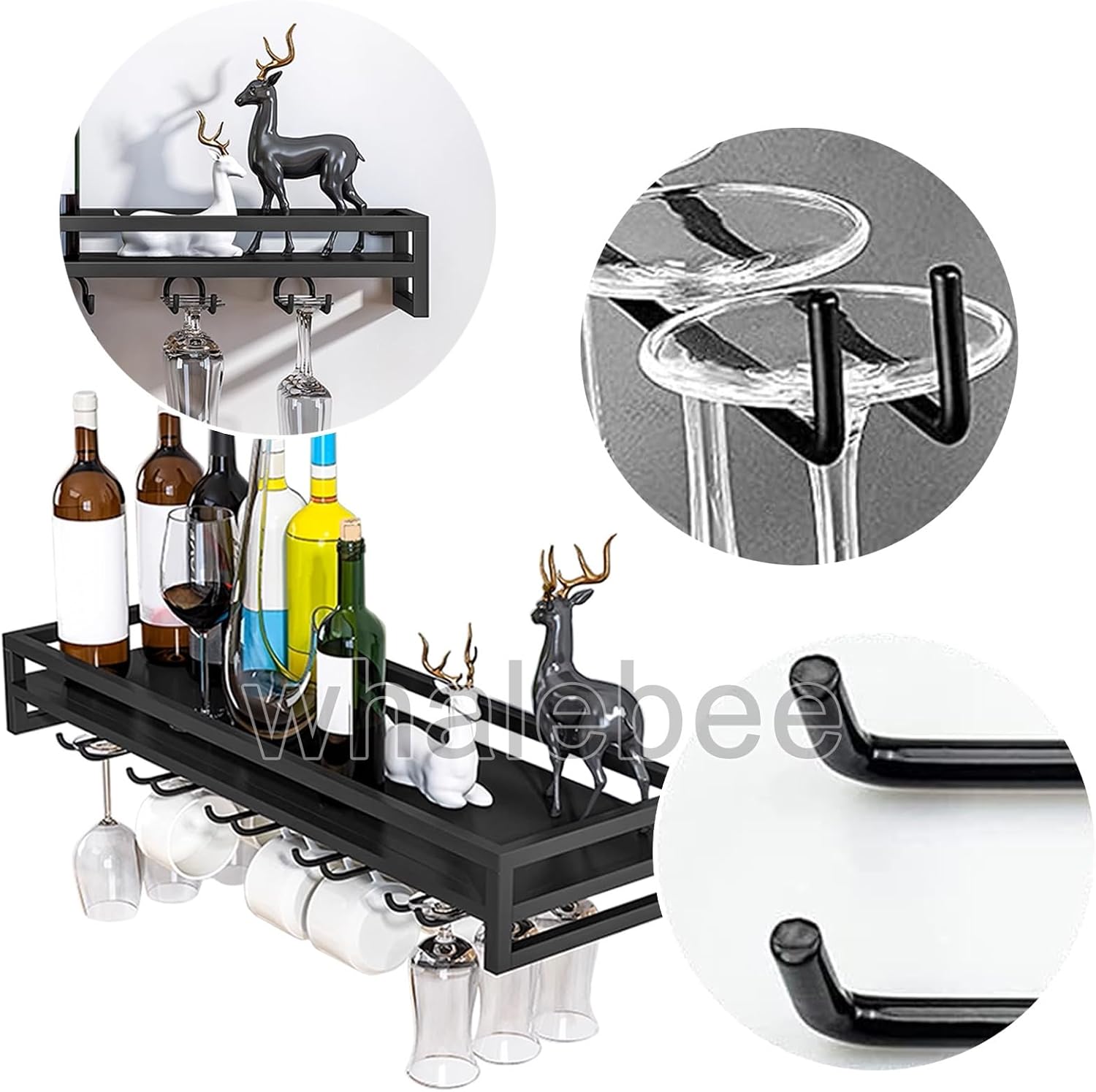 Wall Mounted Wine Rack with 9 Rows of Hooks