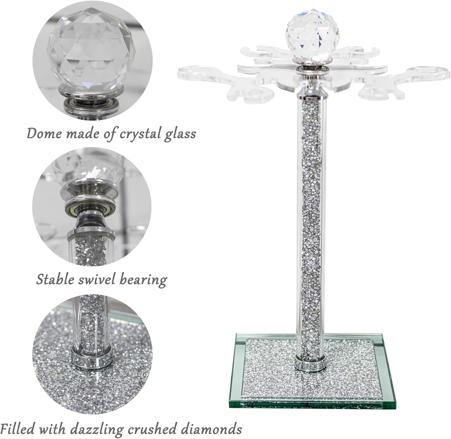 Crystal Wine Glass Holder with 6 Hooks and Crushed Diamonds