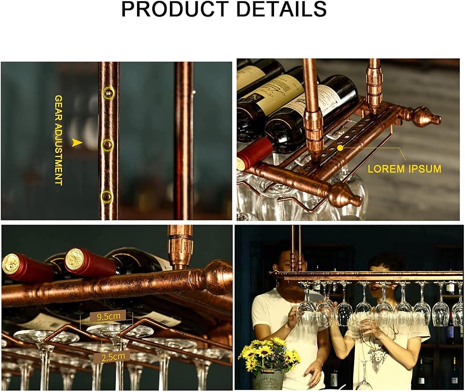 ALDEPO Wall-Mounted Wine Glass Rack - BlackBrown