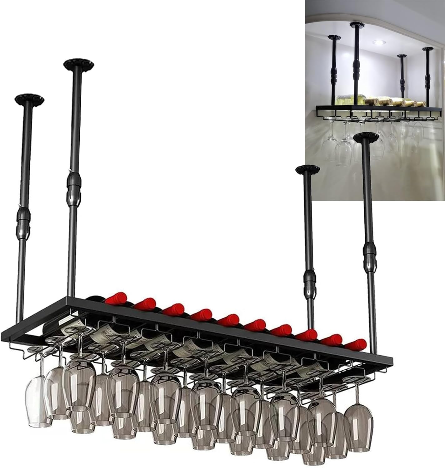 Whalebee Metal Wine Glass Holder Black Wall Mounted