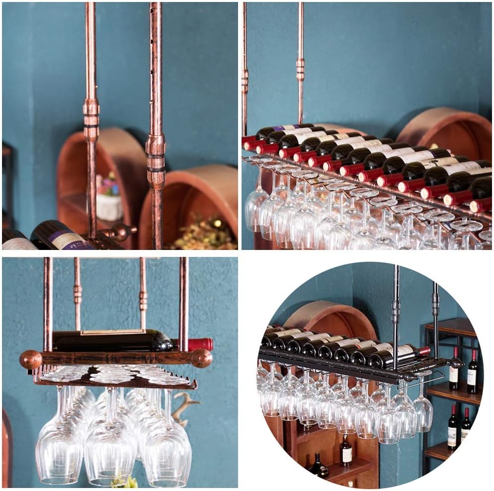 Hanging Wine Holder with Adjustable Rod - Black 12030cm