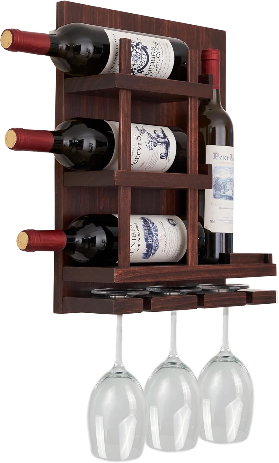 Stylish Wall-Mounted Wine Rack with 3 Cup Holders